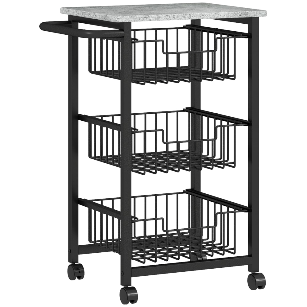Chariot de rangement 3 paniers coulissants et plateau gris clair noir Chariot de rangement 3 paniers coulissants et plateau gris clair noir