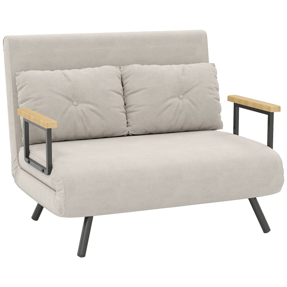 Canapé convertible 2 places tissu effet velours beige