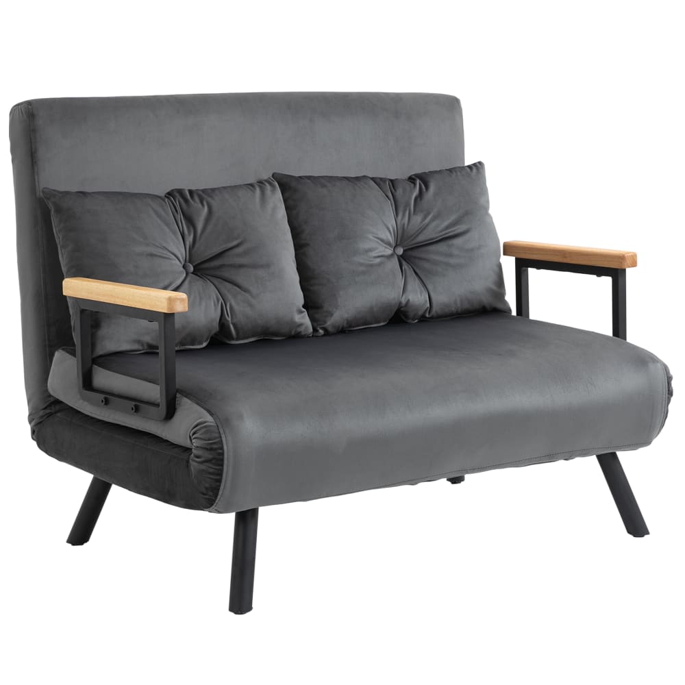 Canapé convertible 2 places tissu effet velours gris
