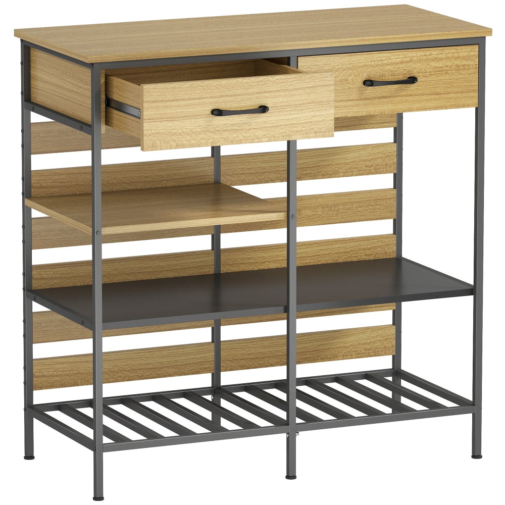 Homcom 2-Schubladen-3-Regale-Buffet, Stahl & Naturholz style industrial Braun Spanplatte
