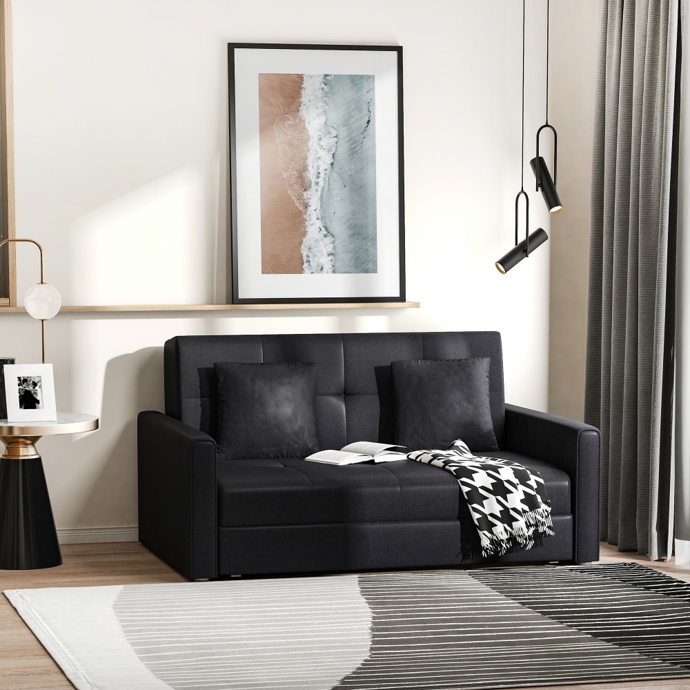 Schlafsofa 2er & Kissen Baumwollstoff Dunkelgrau - Maisons Du