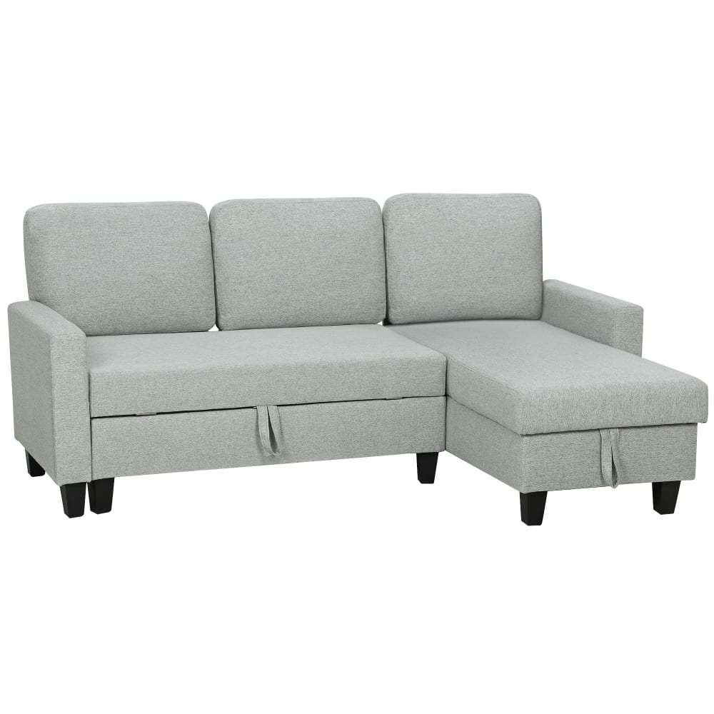 Canapé d'angle convertible réversible tissu aspect lin gris clair