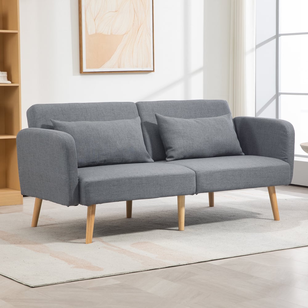 Canapé convertible 3 places dossier inclinable tissu effet lin gris