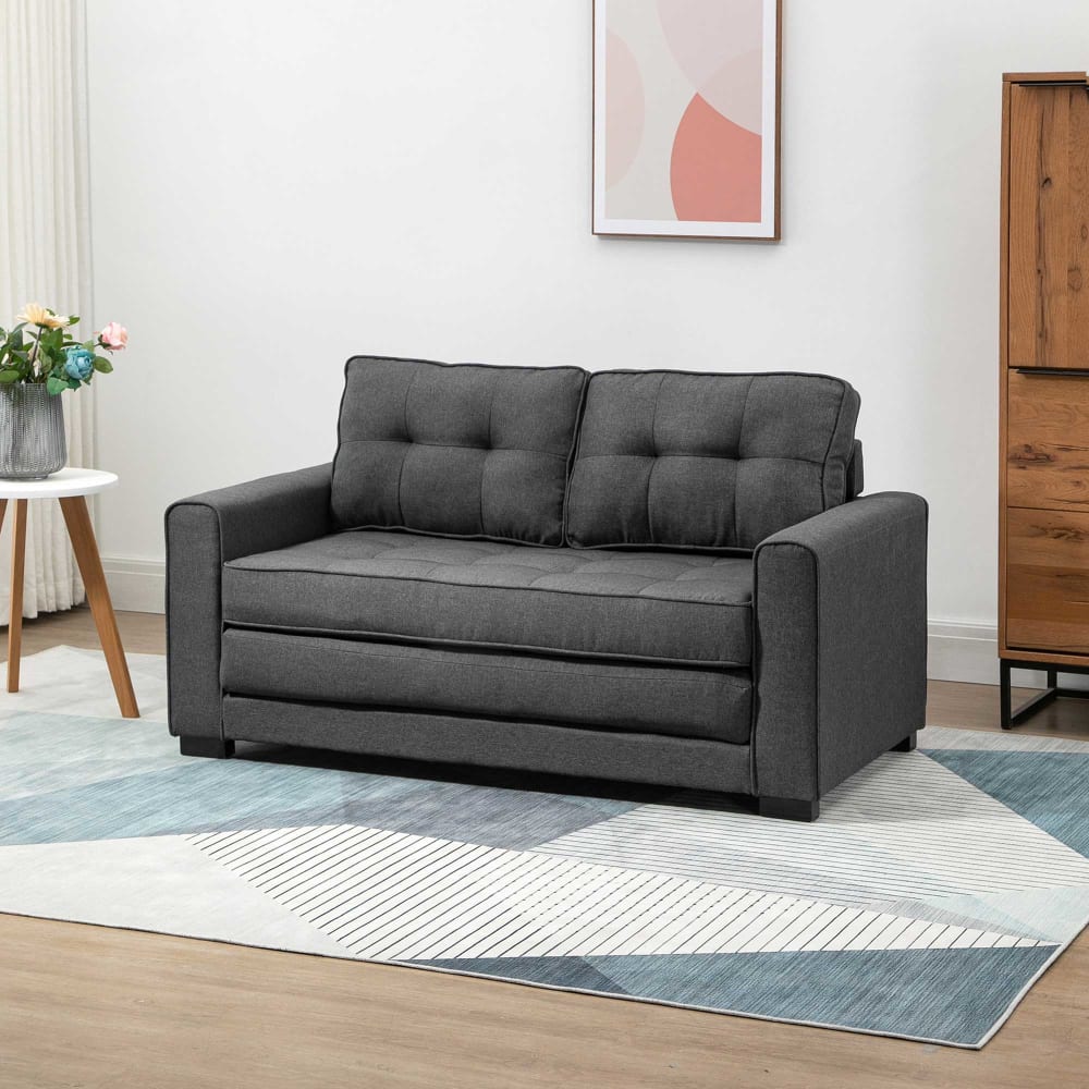 Canapé convertible 2 places design contemporain capitonné tissu gris