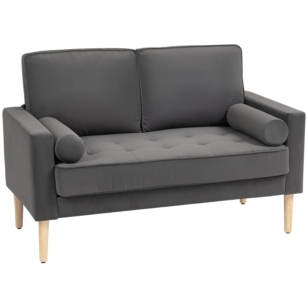 Canapé 2 places en velours coussins épais 2 oreillers gris