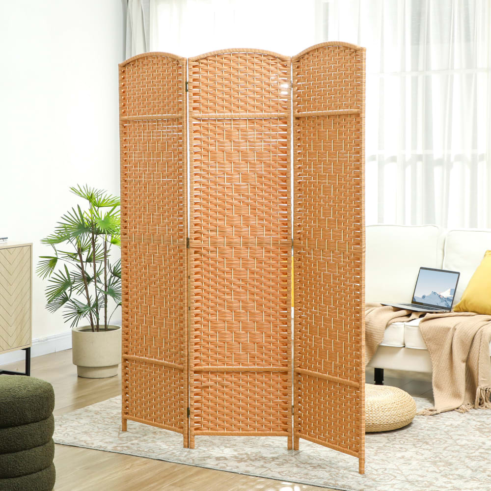 Paravent intérieur pliable 3 panneaux polypropylène et bois brun clair — vue 4