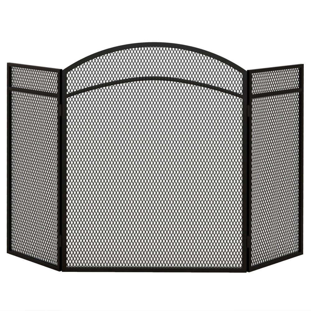 Pare-feu cheminée pliable 3 panneaux pare-étincelles métal noir