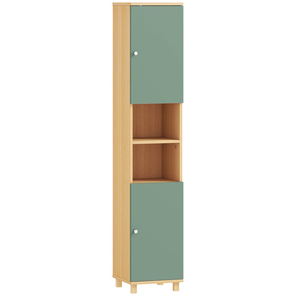Armoire salle de bain 2 placards 2 compartiments ouverts en bois vert