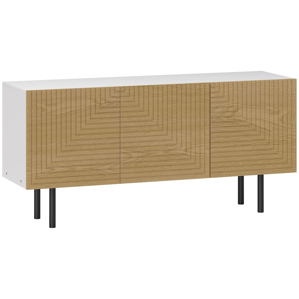 Meuble TV pour 120,5 cm placards à porte cannelée effet bois naturel