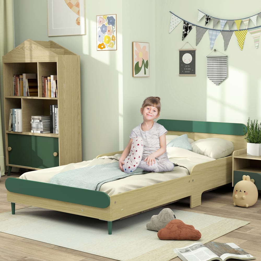 AIYAPLAY Kinderbodenbett mit Sicherheitsgitter, 90x190 cm, grün Holz Baby