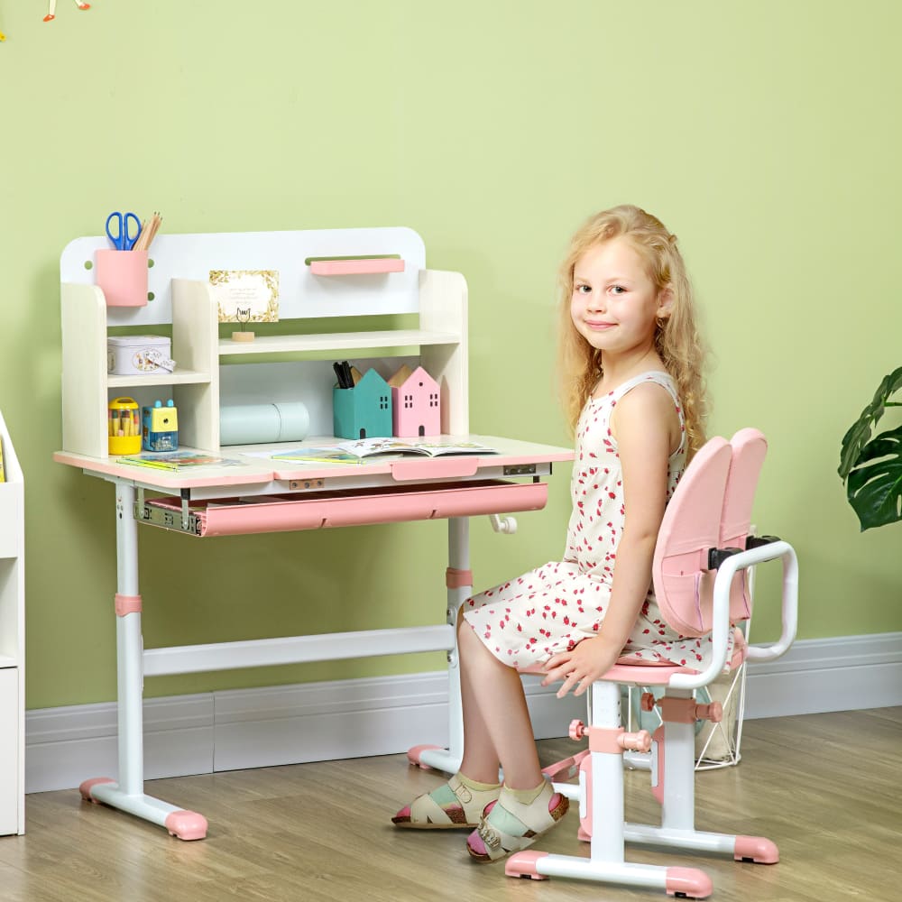 Ensemble bureau et chaise pour enfants hauteur réglable acier rose