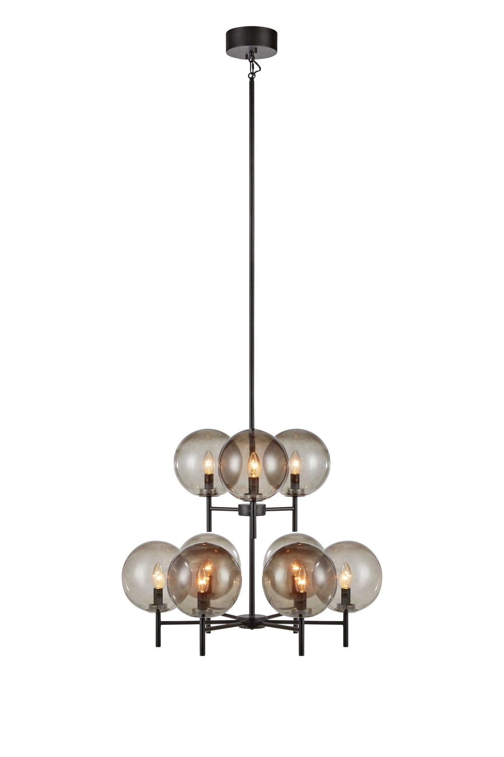 Plafonnier 9xE14 noir et fumé