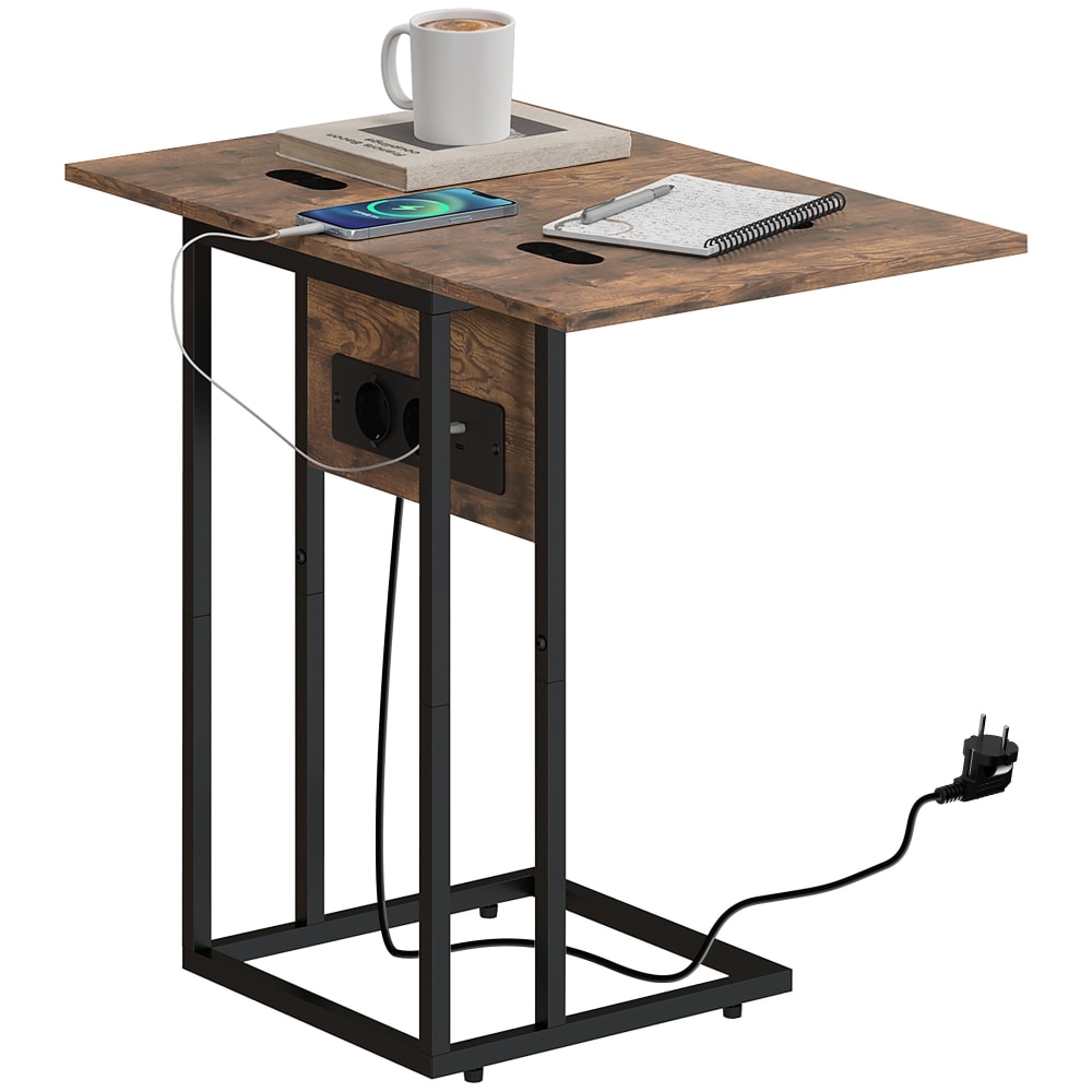 Table d'appoint station de charge plateau pliable cadre en métal noir