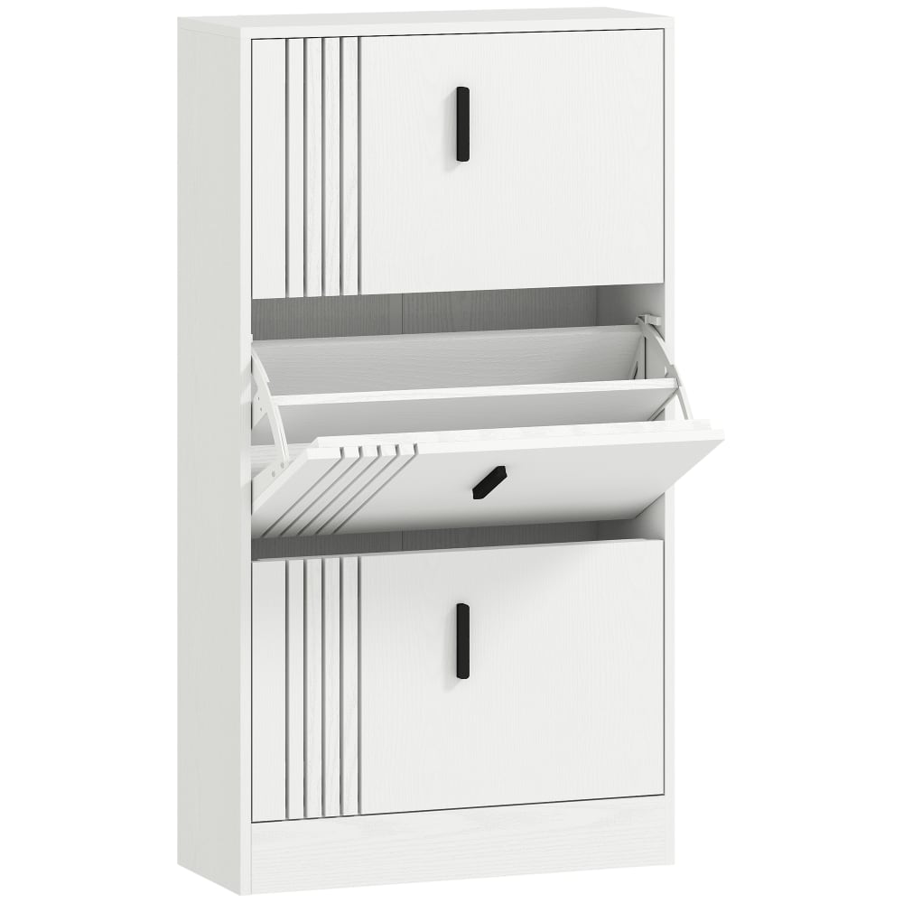 Homcom Weißholz-Schuhschrank, 3 Türen & 3 Fächer Weiß Spanplatte