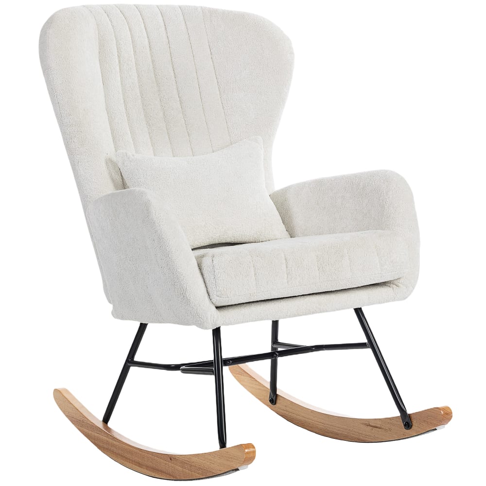 Fauteuil à bascule coussin assise rembourré tissu en velours blanc