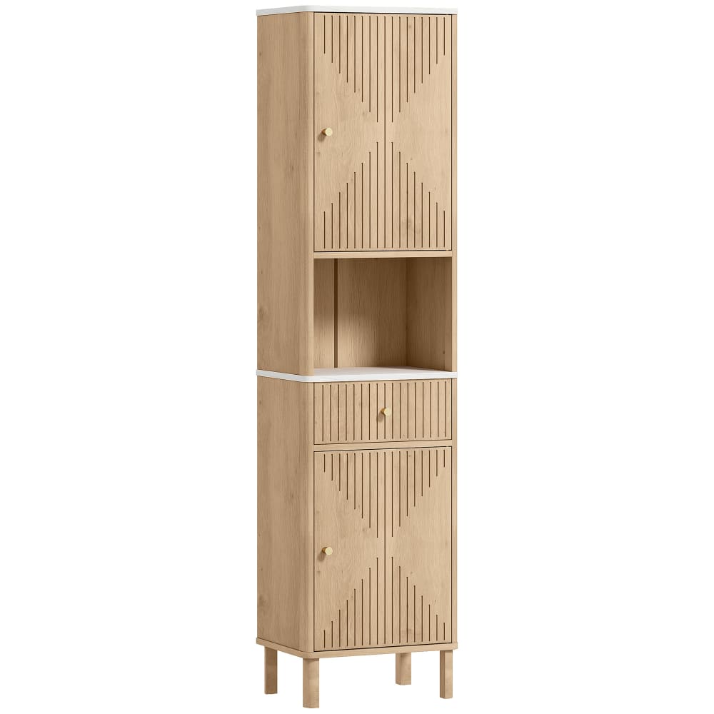 Armoire salle de bain haute en bois tiroir coulissant silencieux chêne