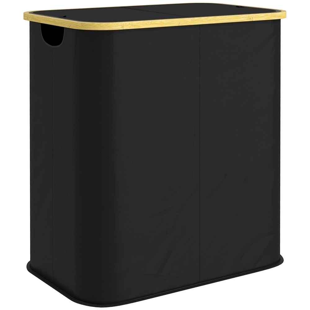 Double panier à linge pliable avec couvercle noir