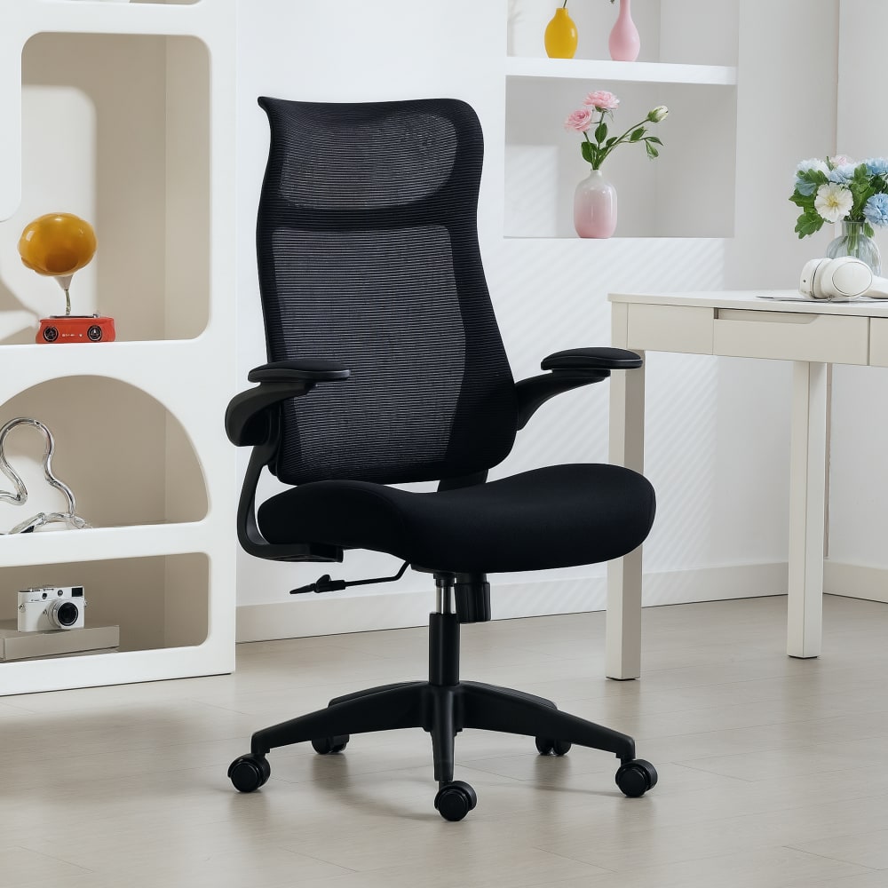 Chaise de bureau accoudoirs relevables 3D tissu en maille noir