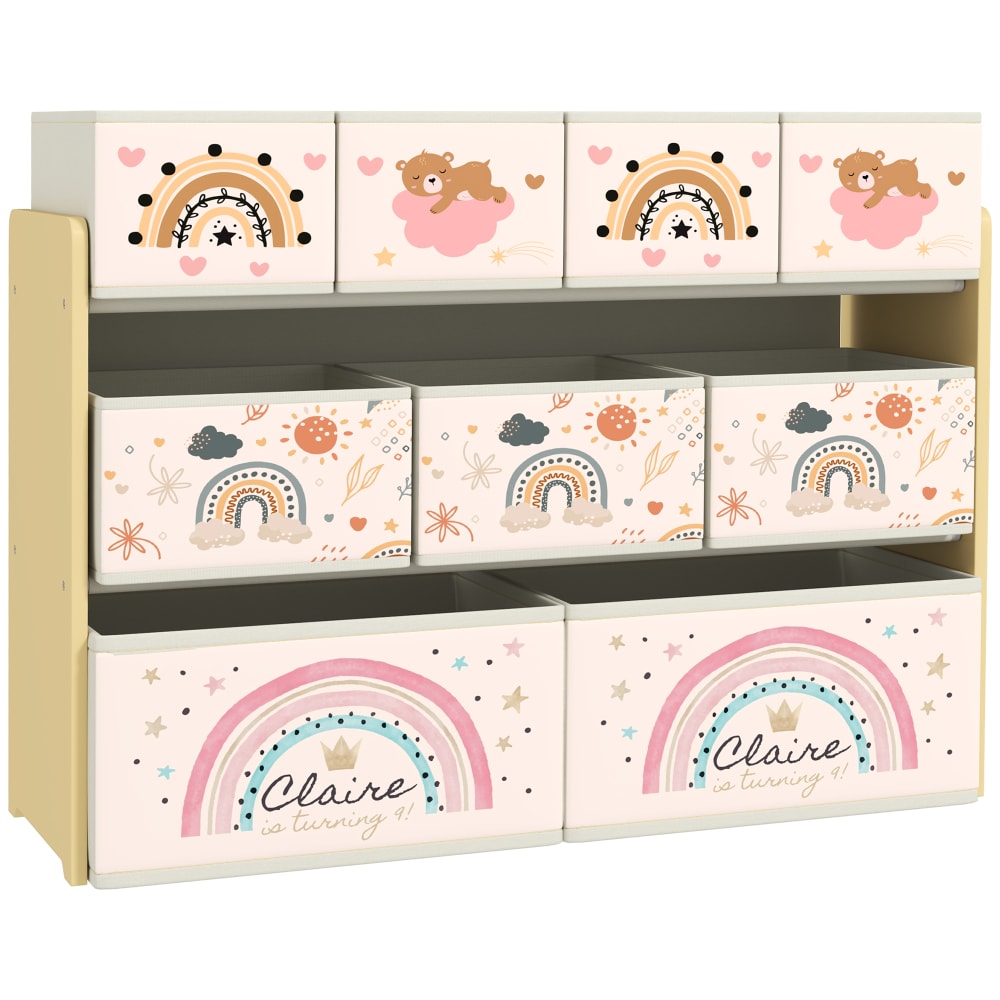 Étagère de rangement enfant 3 niveaux 9 boîtes en tissu jaune Étagère de rangement enfant 3 niveaux 9 boîtes en tissu jaune