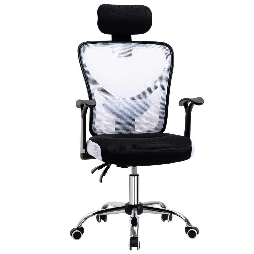 Chaise de bureau ergonomique appui-tête tissu maille noir et blanc