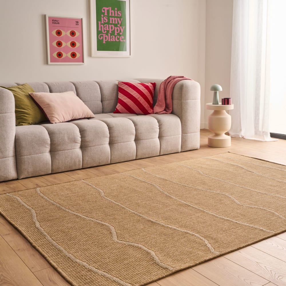 Tapis intérieur/extérieur aspect jute à vagues blanches - 160x230 cm — vue 3