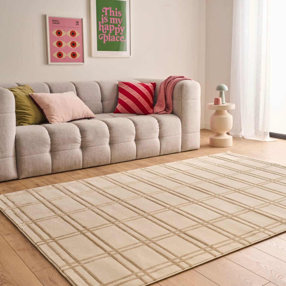 Tapis à carreaux crème et mocca - 120x160 cm — vue 3