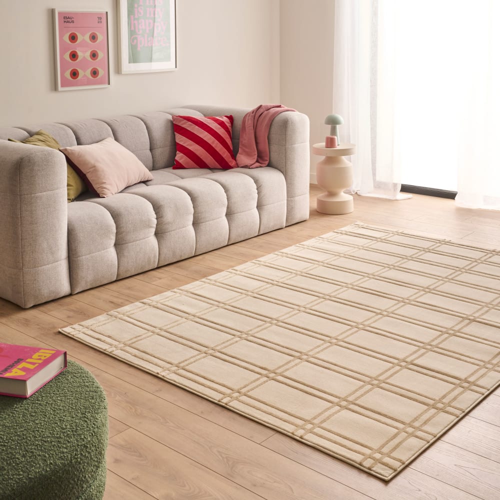 Tapis à carreaux crème et mocca - 120x160 cm — vue 4
