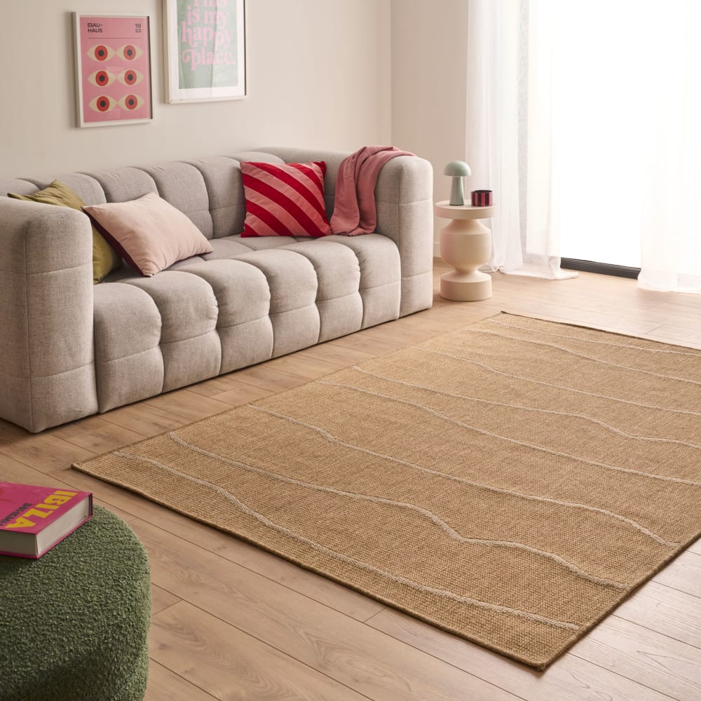 Tapis intérieur/extérieur aspect jute à vagues blanches - 200x290 cm — vue 4