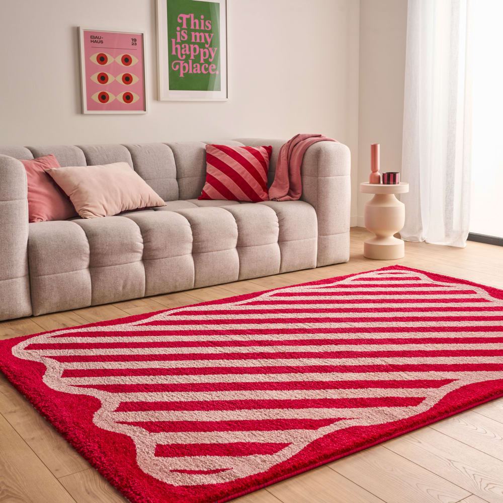 Tapis vintage style année 70 rouge à rayures - 200x280 cm — vue 3