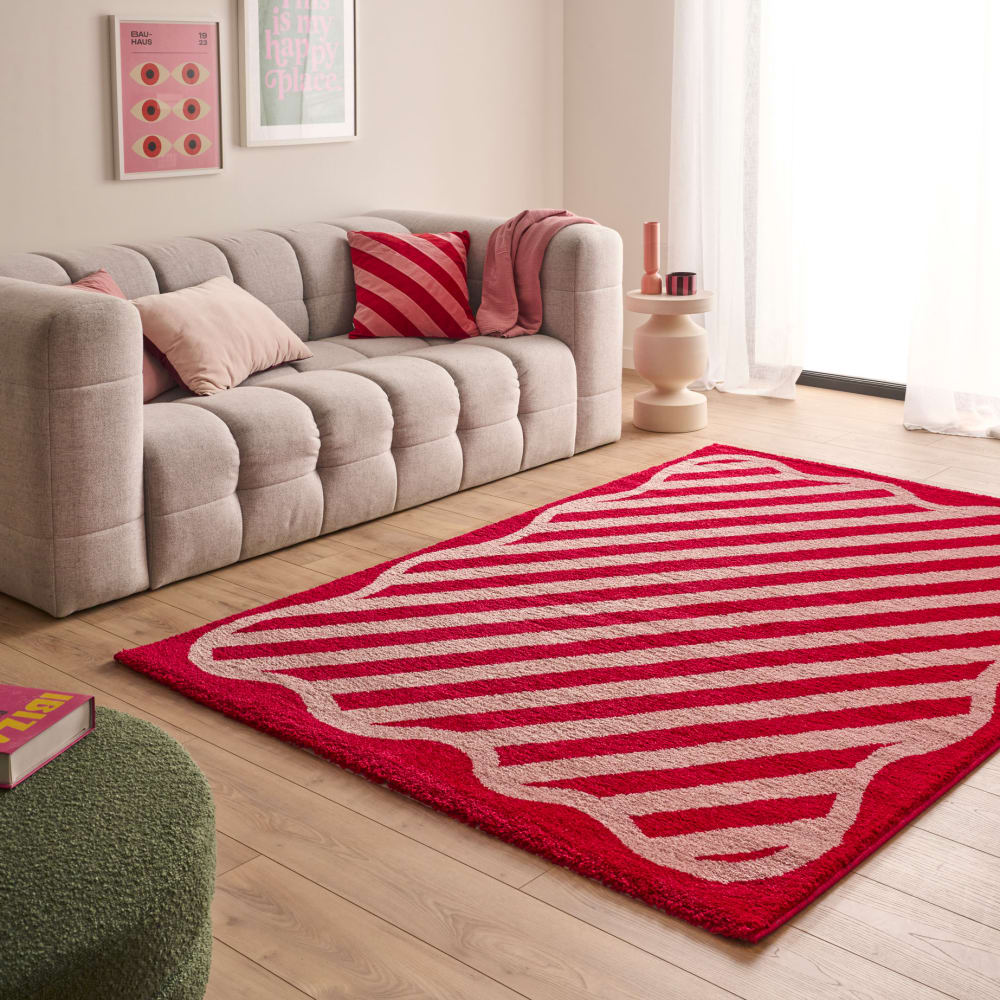 Tapis vintage style année 70 rouge à rayures - 200x280 cm — vue 4