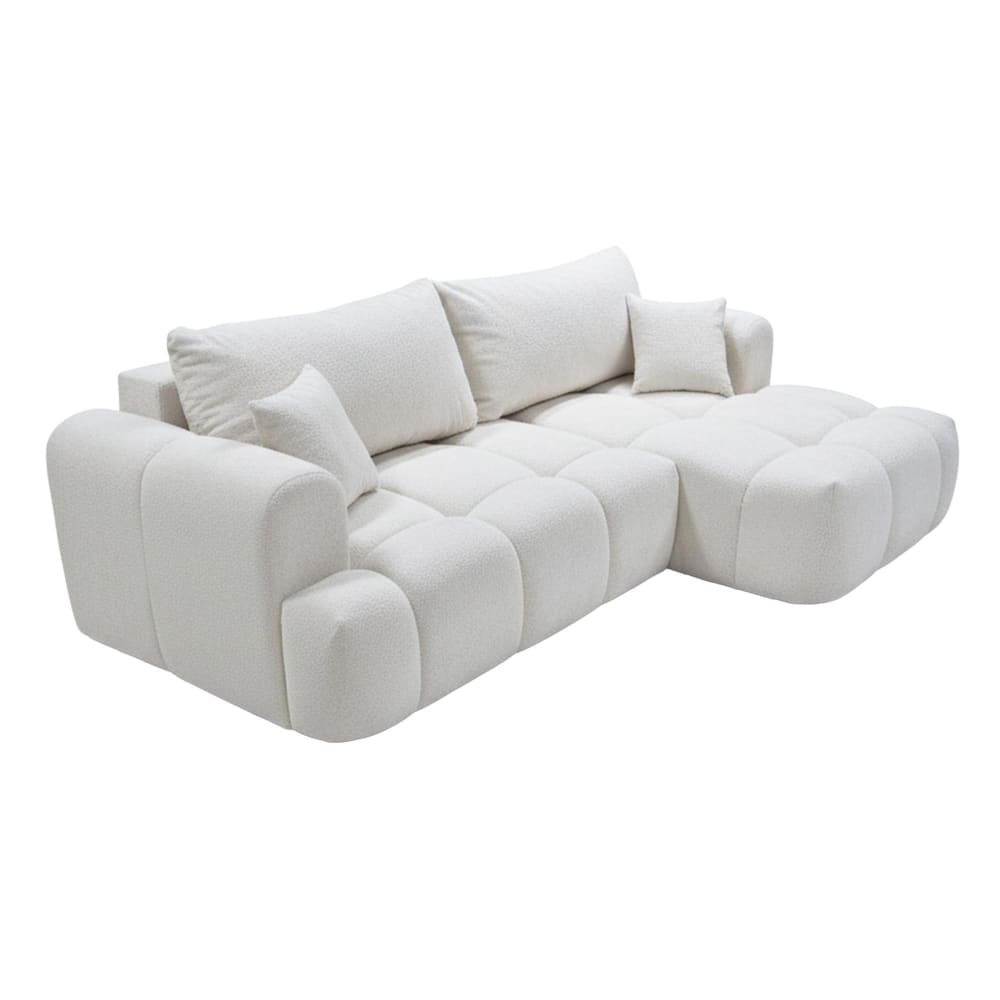 Canapé d'angle convertible 4 places en effet peau de mouton beige