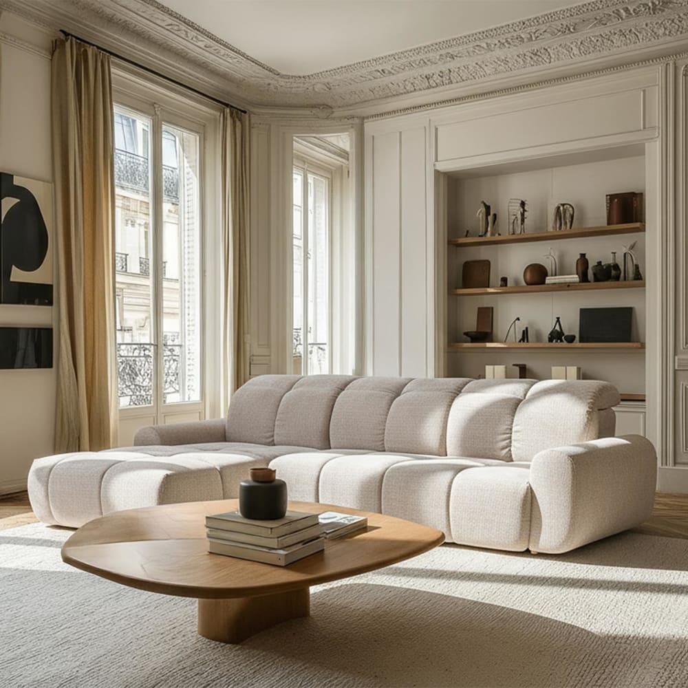 Canapé d'angle convertible 5 places en tissu