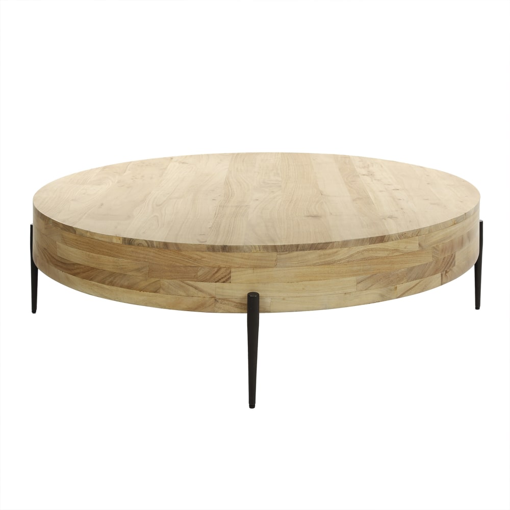 Table basse ronde en bois d'acacia massif piètement en métal noir