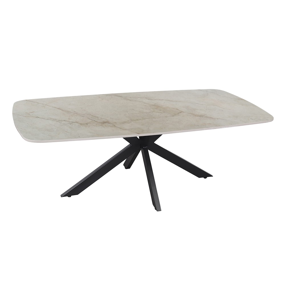 Table basse ovale en pierre frittée beige 130 cm