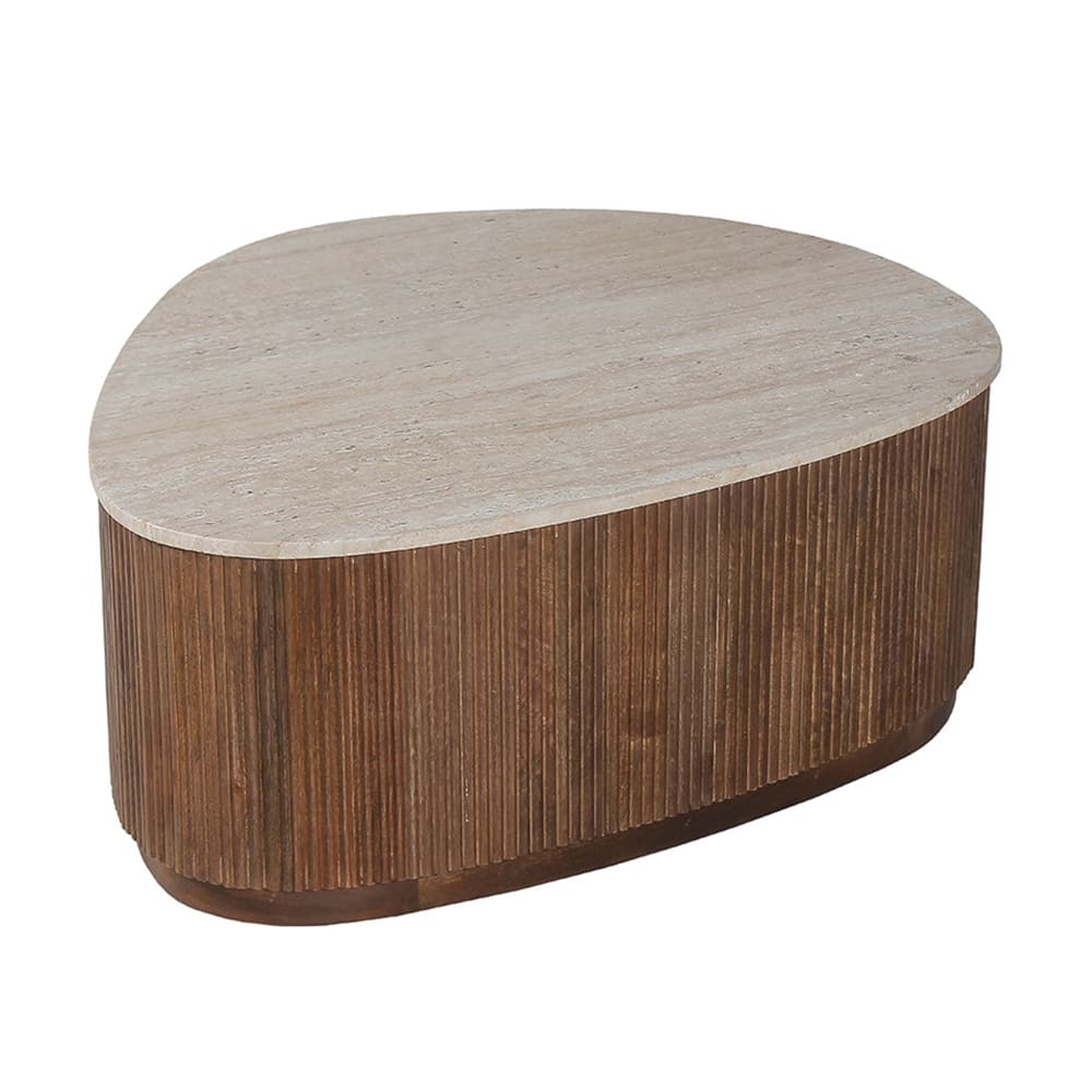 Table basse en travertin et bois de manguier 100 cm