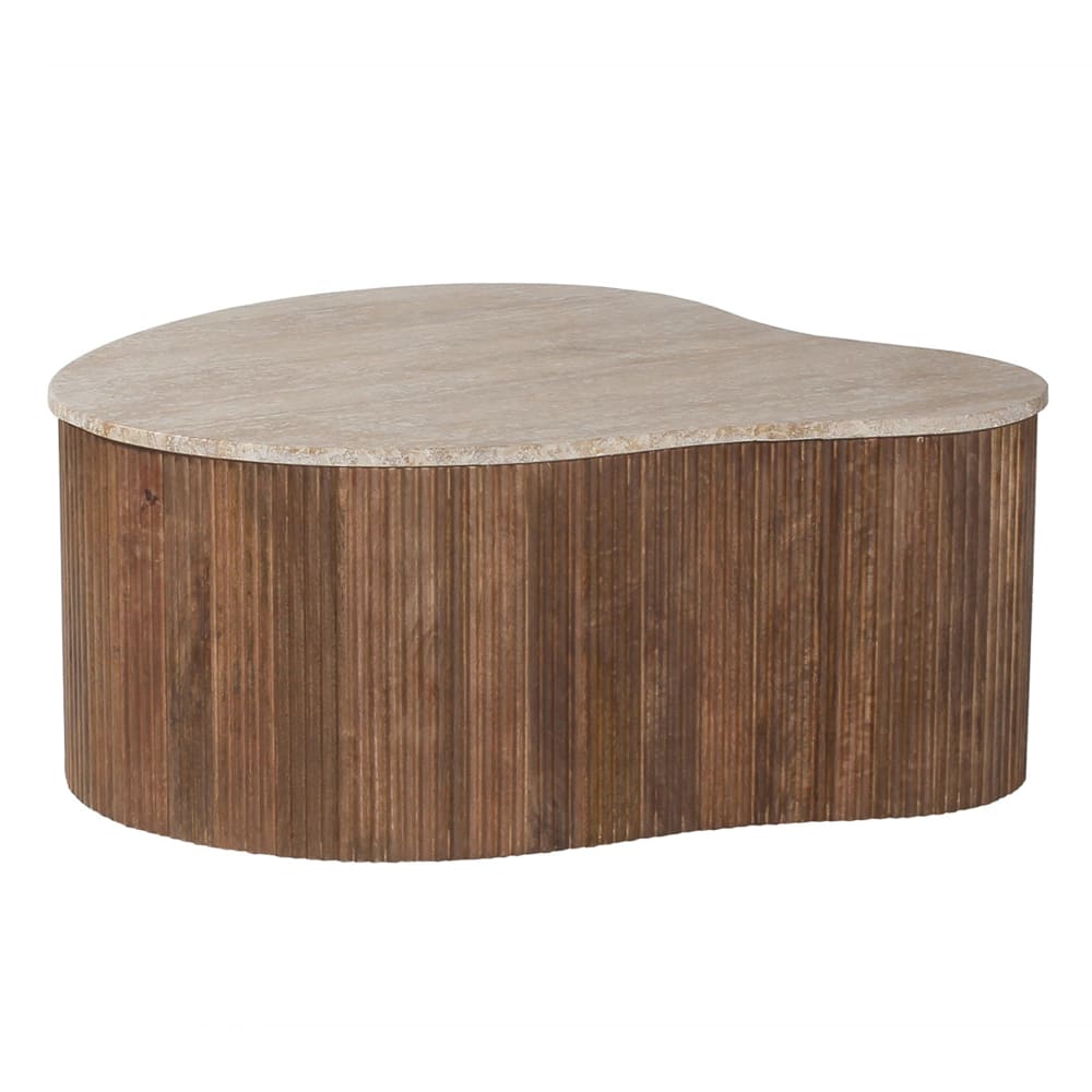 Table basse en travertin et bois de manguier 83 cm