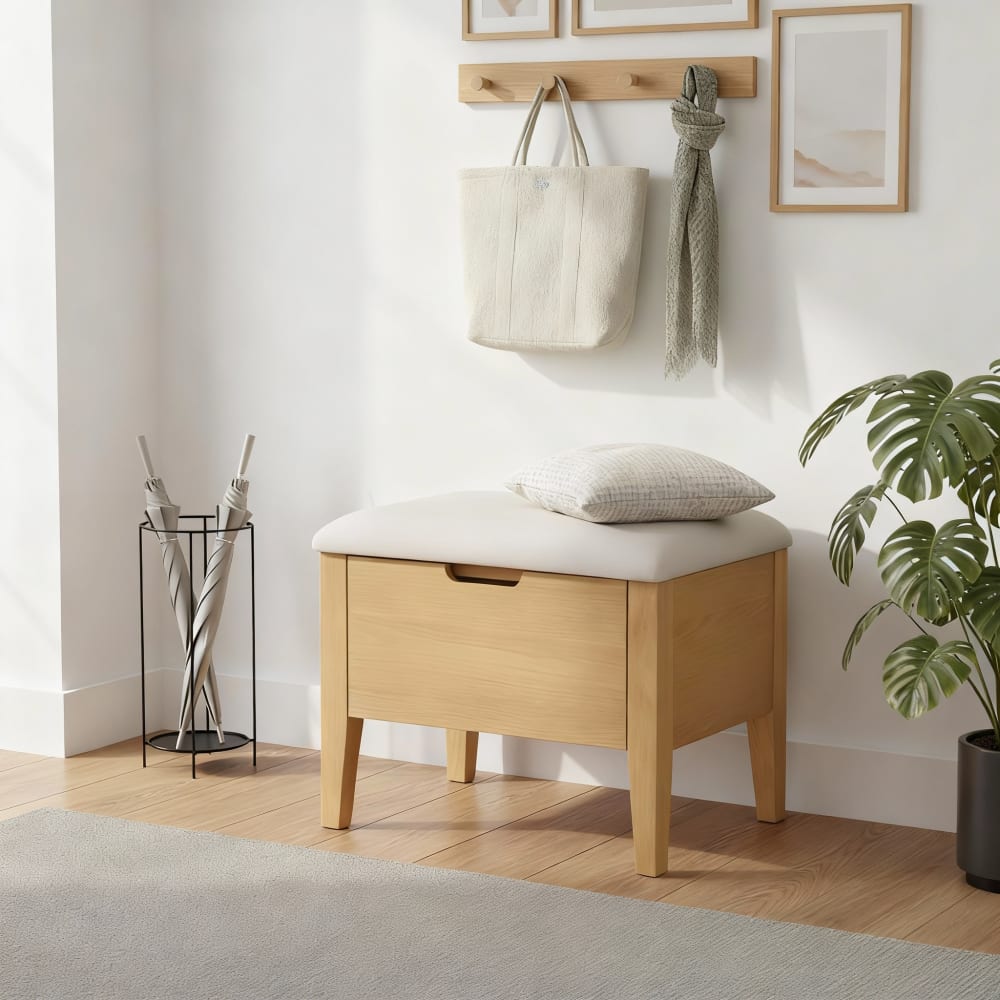 Banc en chêne massif 55 cm, assise beige