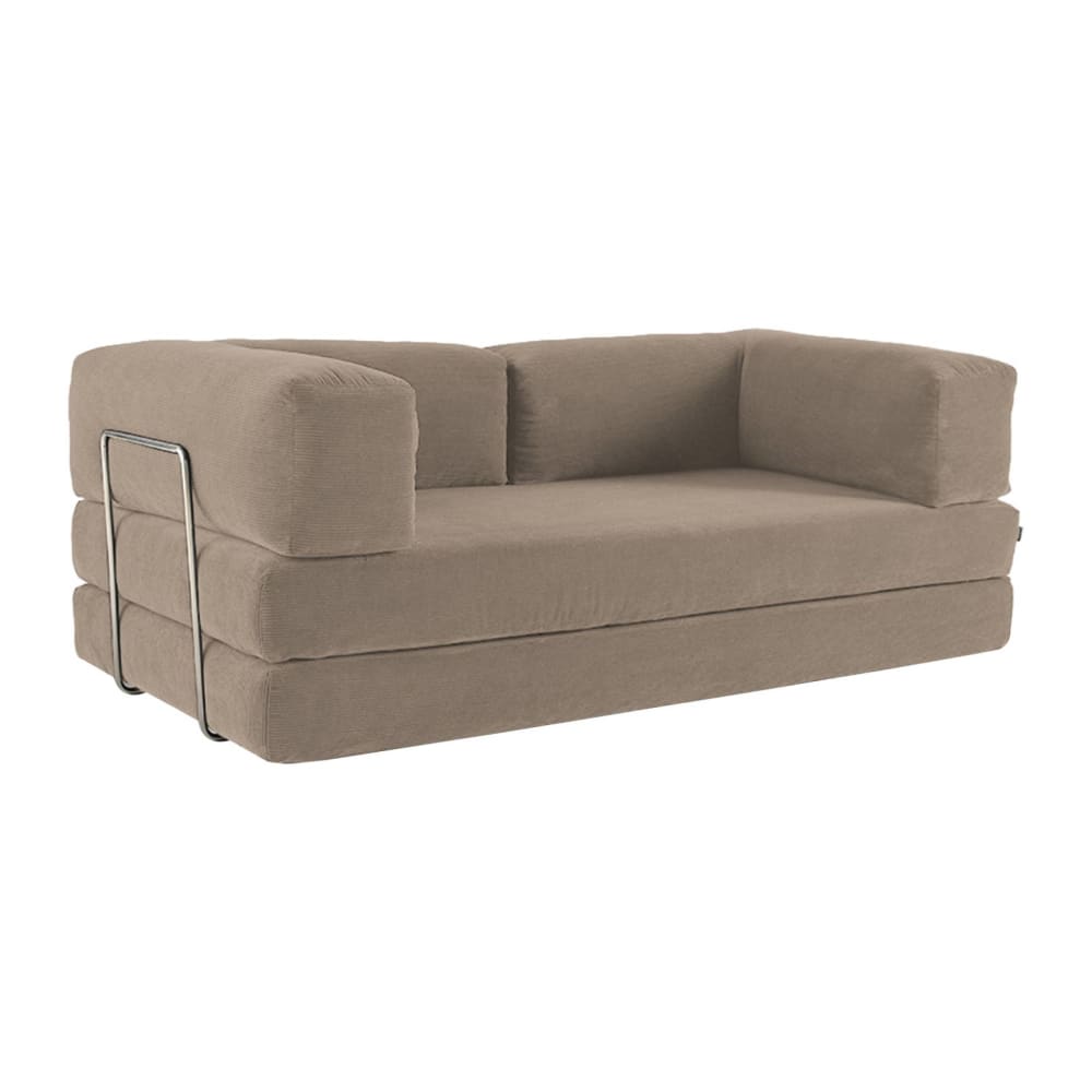 Canapé vintage convertible 3 places velours côtelé taupe et armatures