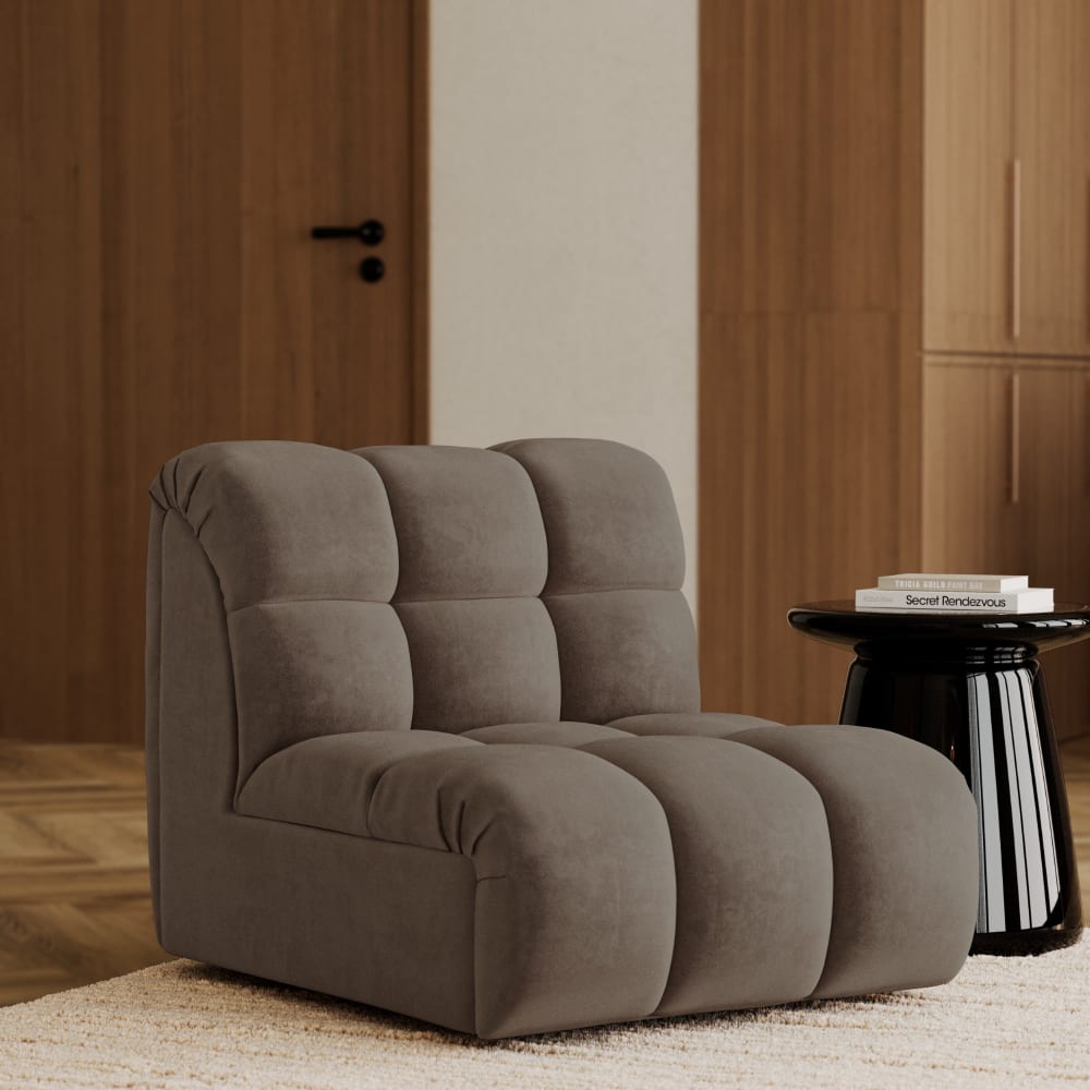 Fauteuil pivotant modulable en velours marron glacé