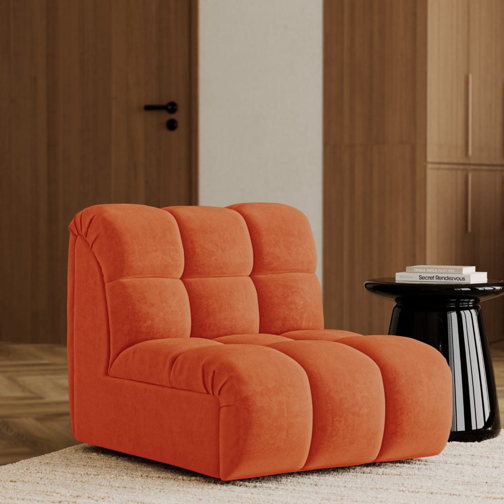 Fauteuil pivotant modulable en velours orange rétro