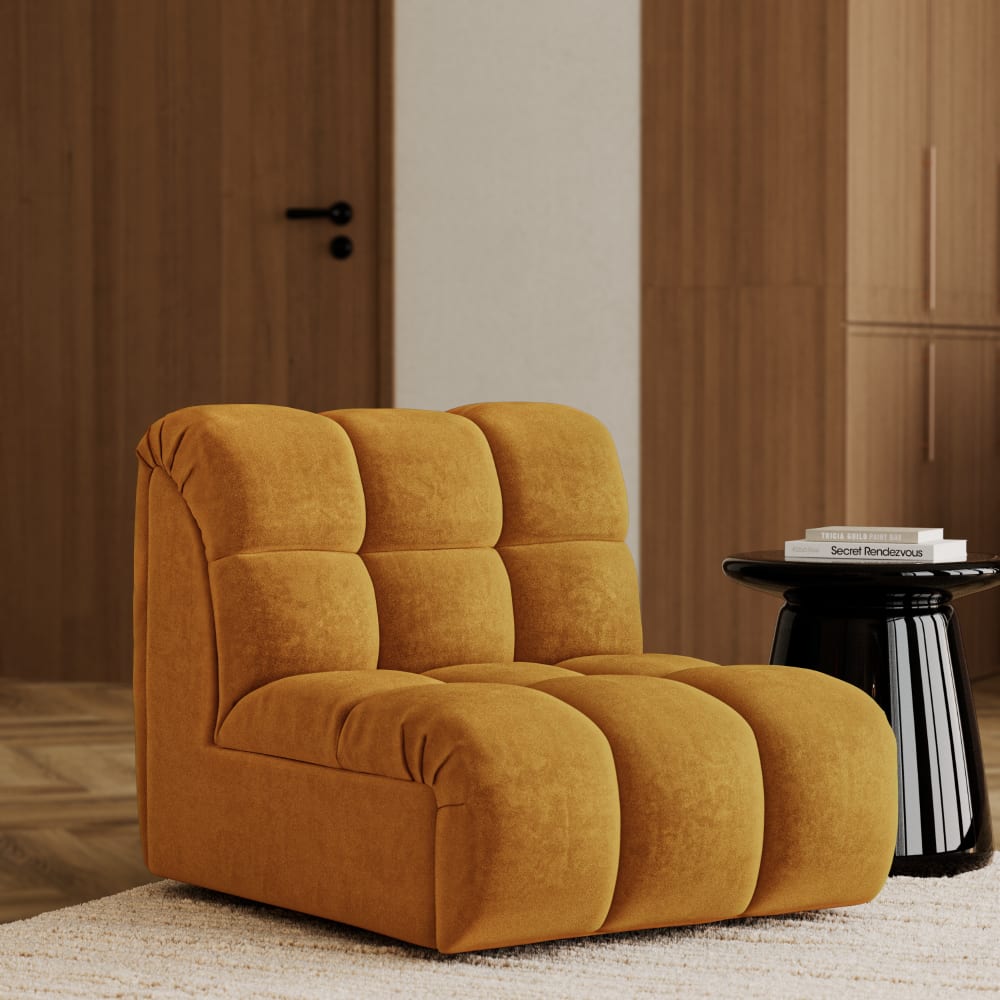 Fauteuil pivotant modulable en velours moutarde