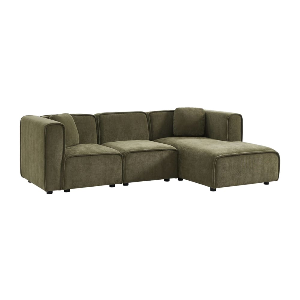 Canapé d'angle droite 3 places tissu kaki