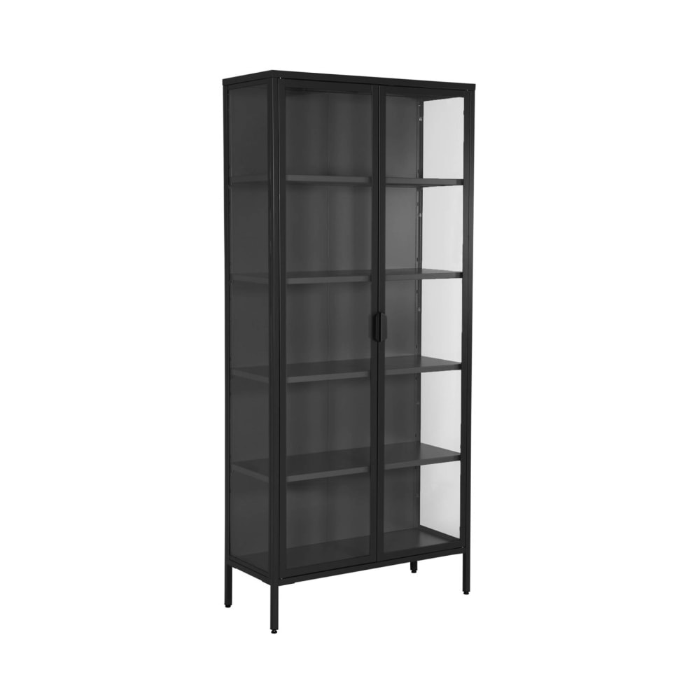 Buffet, vaisselier acier et verre trempé 2 portes 180cm noir