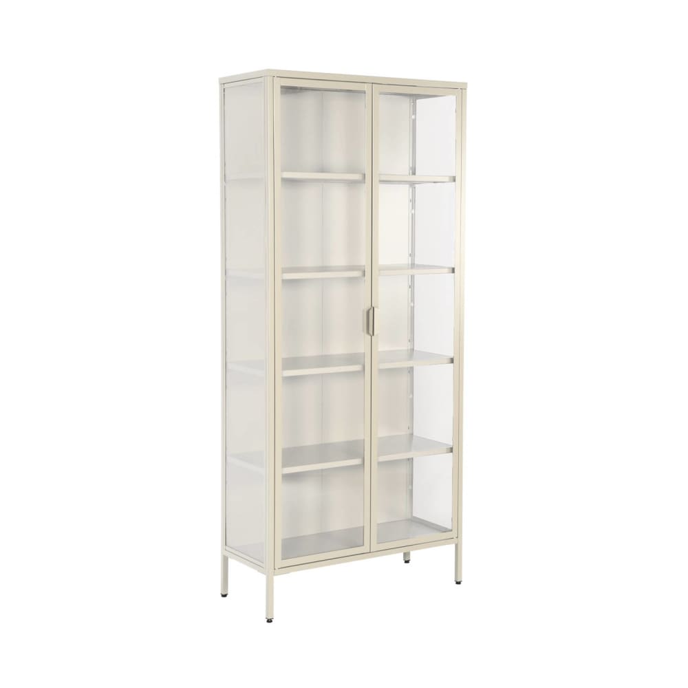 Buffet, vaisselier acier et verre trempé 2 portes 180cm beige