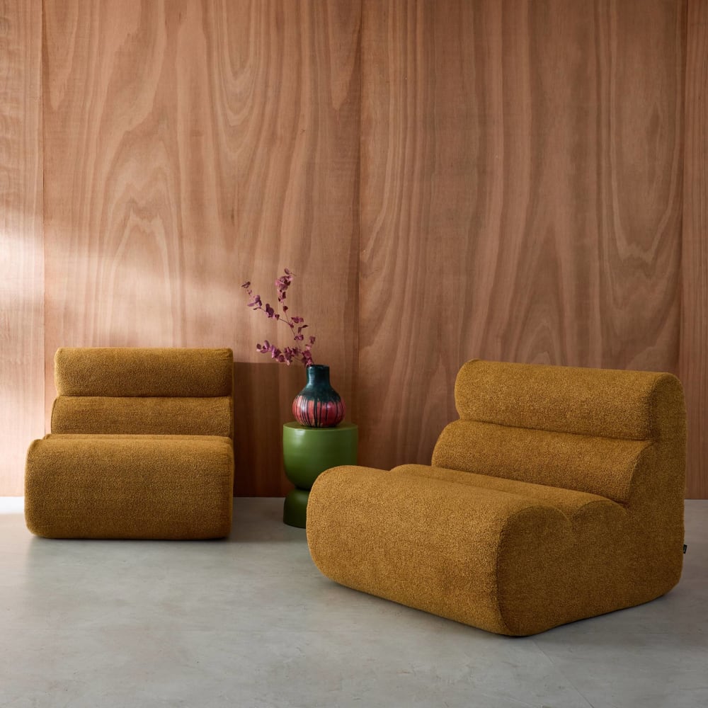 2er-Set Lounge-Sessel mit Bouclé-Bezug in senfgelb - Maisons Du
