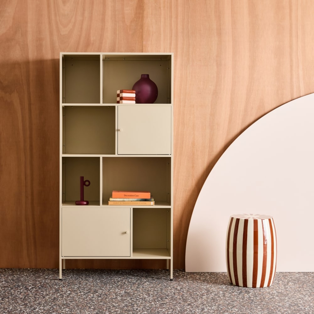 sweeek Sideboard aus Stahl mit 8 Stauräumen, creme style industrial Beige Stahl