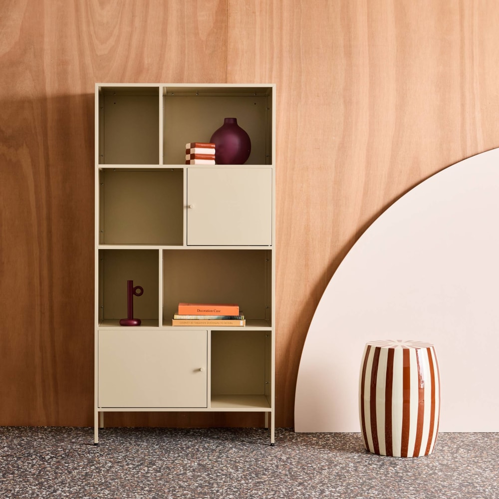 Buffet, meuble de rangement industriel métal crème 8 compartiments