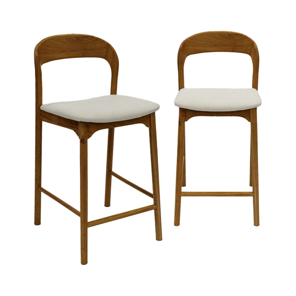 Tabouret de bar bois d'hévéa noyer et tissu (lot de 2)