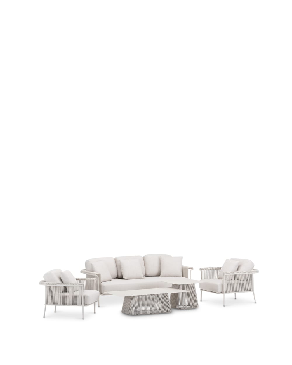 Salon de jardin 5 places avec 2 tables en aluminium beige