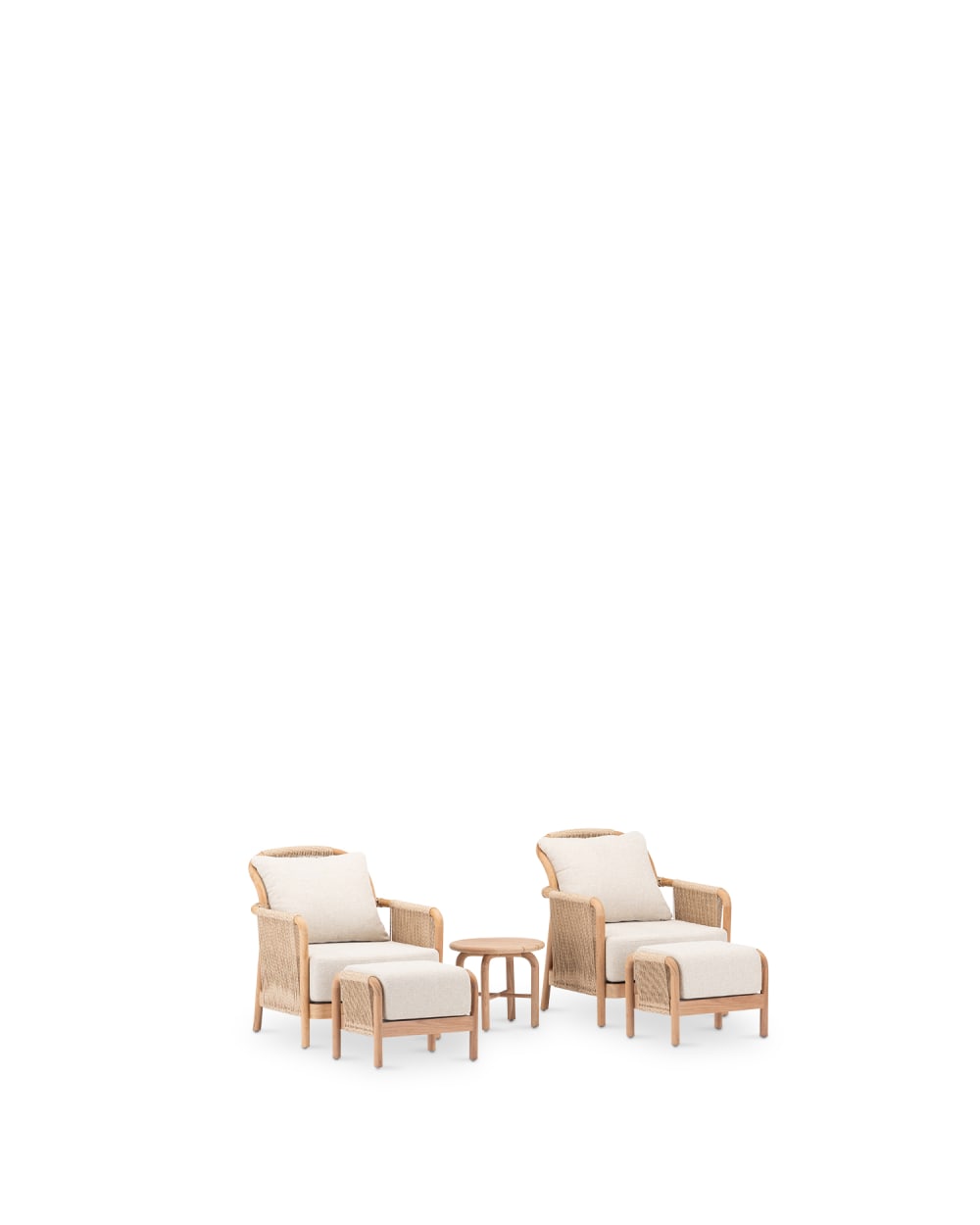 Ensemble 2 fauteuils avec 2 repose-pieds et table ronde 45cm